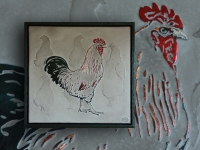 schilderij-wandpaneel-haan-met-kippen